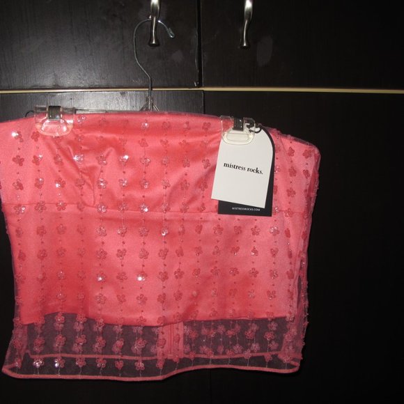 House of CB - Mistress Rocks Coral High Split Maxi Skirt with Beaded Corset - Picture 3 of 11